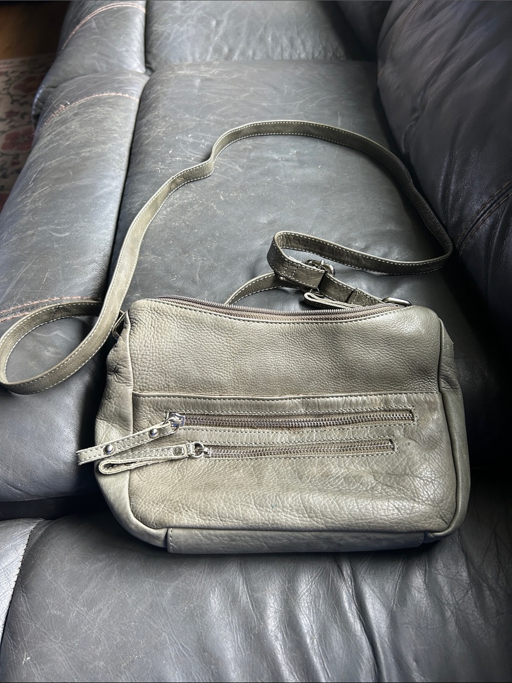Compact Olive Green Leather Crossbody Bag